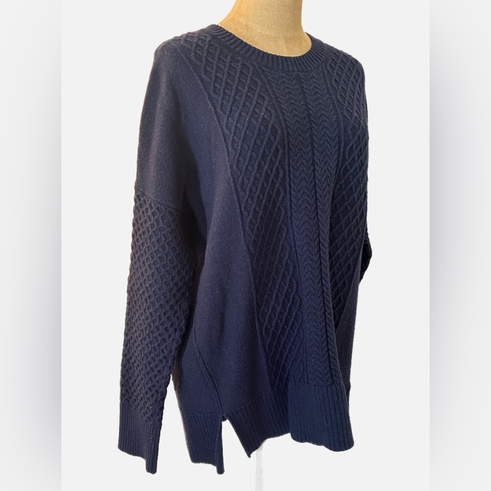 Banana Republic Navy Wool Blend Tunic Sweater Womens XL Cable Knit Longline
